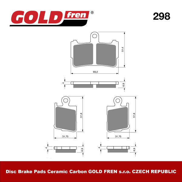 Изображение Тормозные колодки Gold Fren S3 298 (FA499/4)